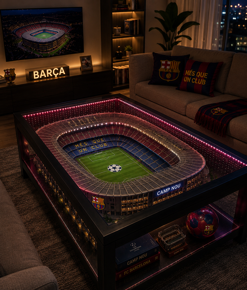 Stadium Table – Camp Nou edition glowing in a living room
