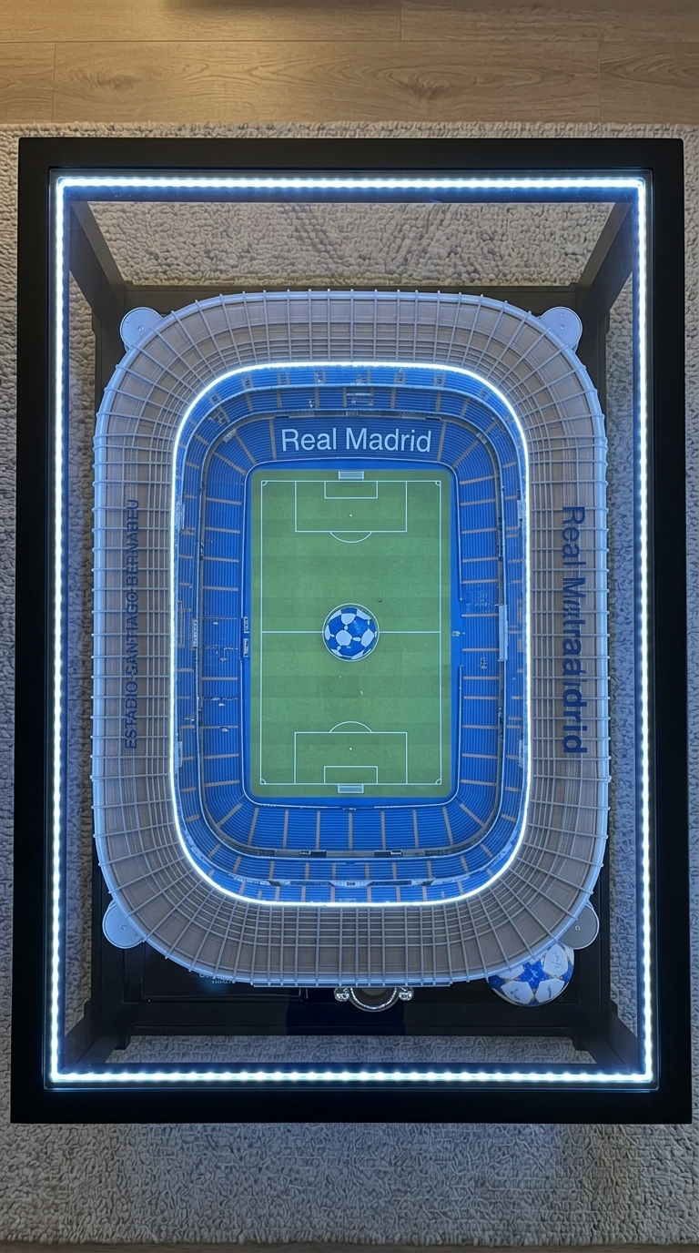 Top-down view of the Football Stadium Table pitch under tempered glass